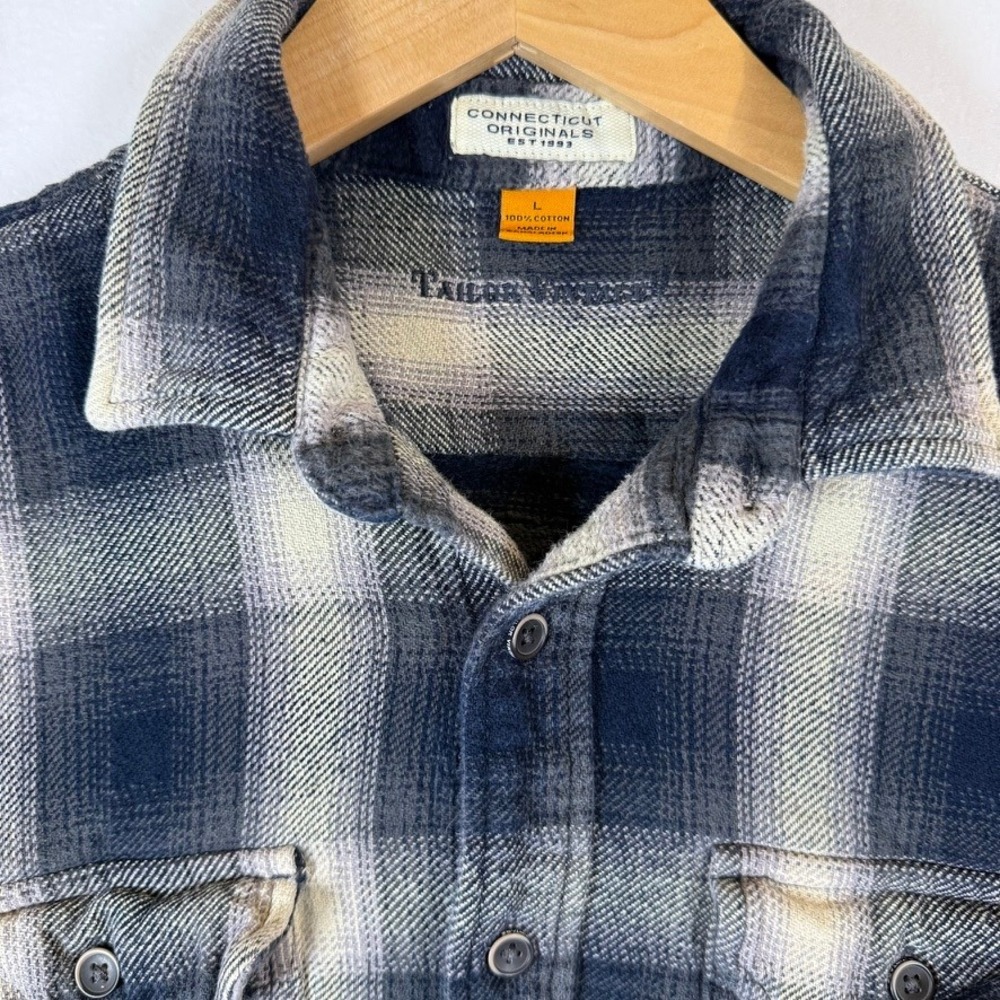 Tailor Vintage Connecticut Originals Navy Blue Plaid Flannel Shirt Mens L Cotton